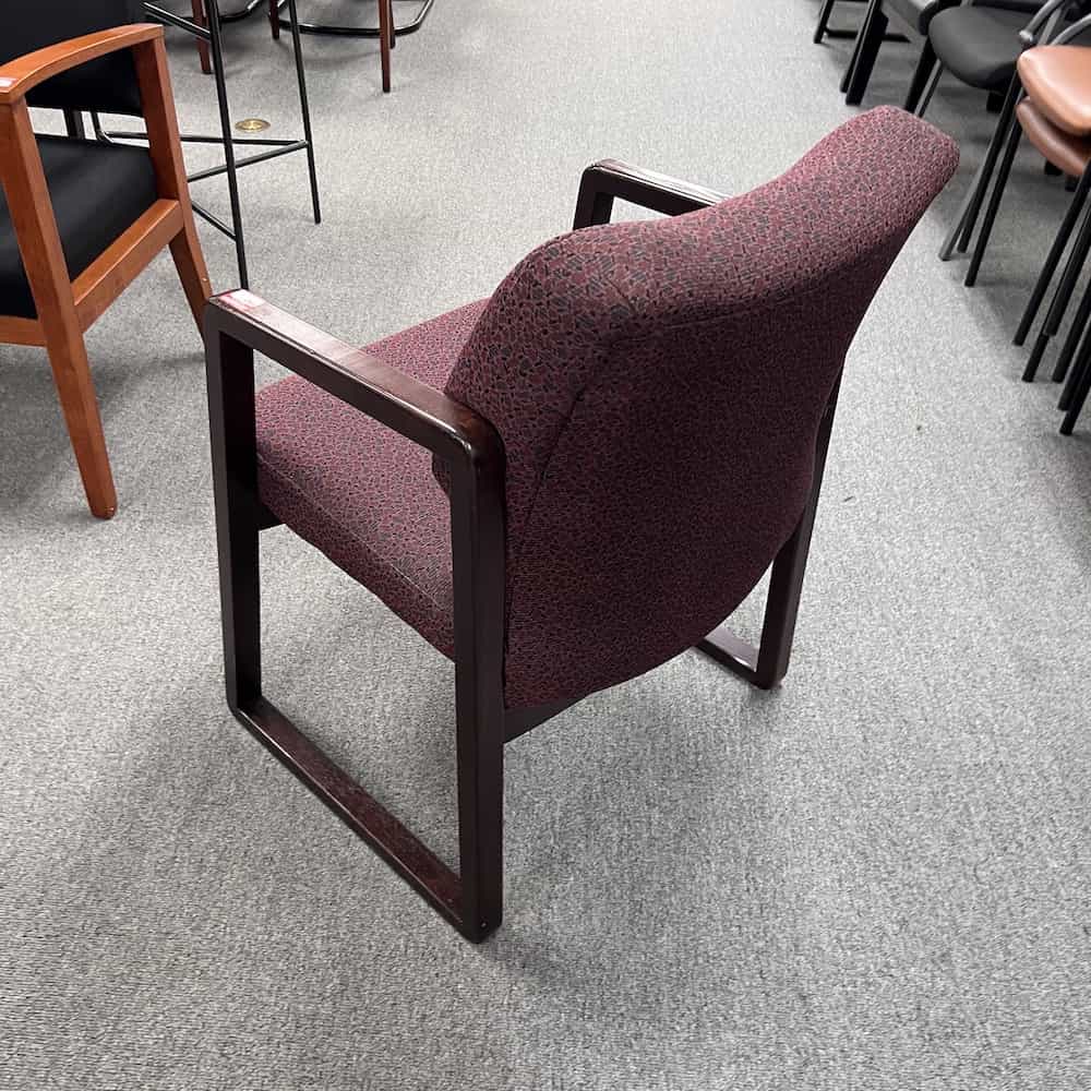 purple and mahogany guest chair, plush and vintage, back