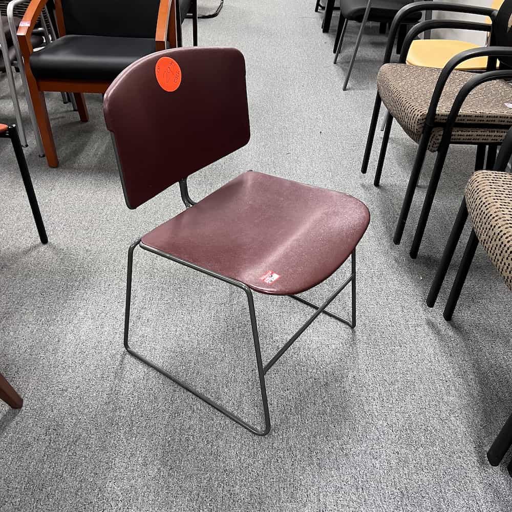 burgundy plastic molded seat, stacking chair
