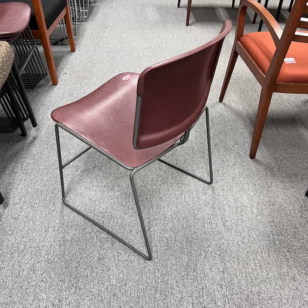 burgundy plastic molded seat, stacking chair, back
