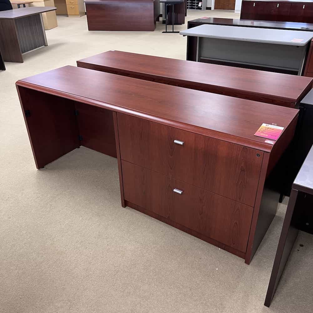cherry laminate indiana furniture desk with 2 drawer lateral on right
