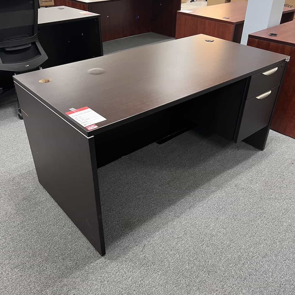 60" x 30" Espresso And Silver Desk with One Hanging File Office