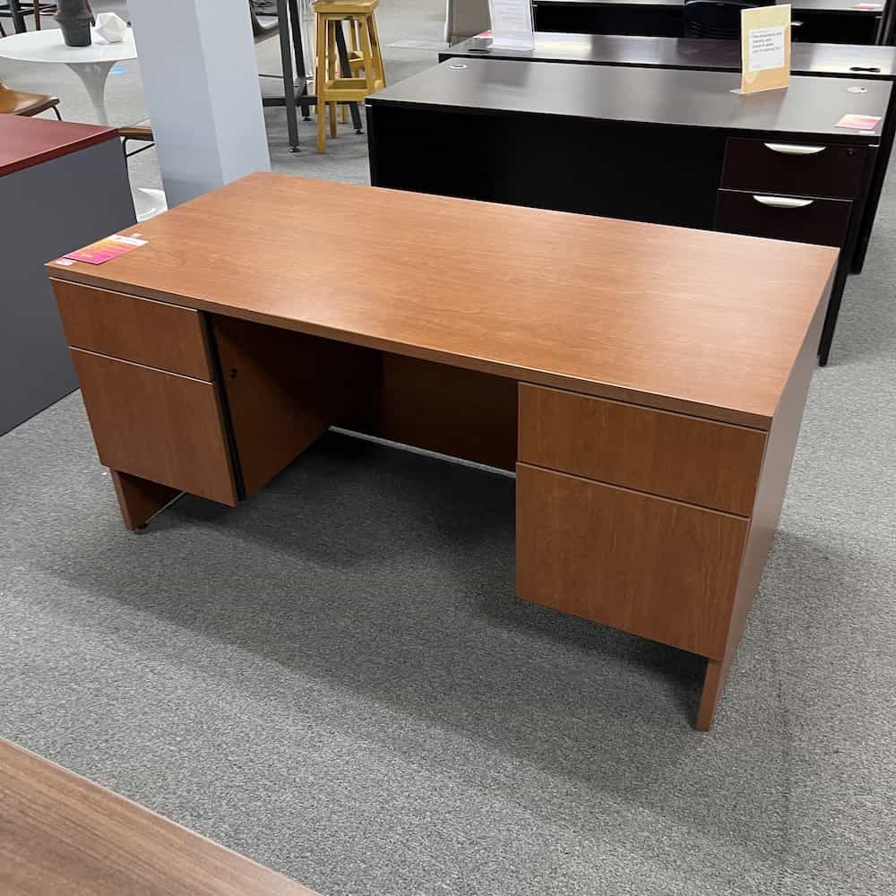 honey laminate desk with two hanging files laminate