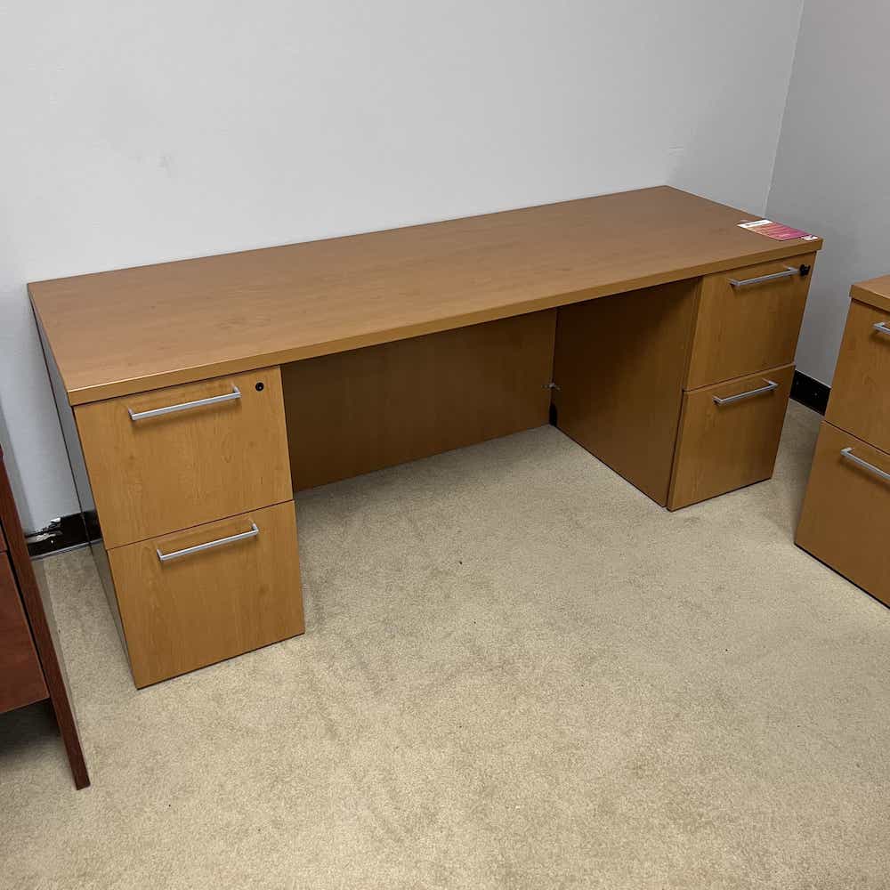 honey desk with silver pulls, 2 file/file cabinets