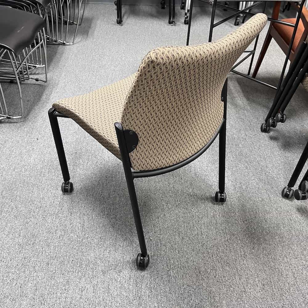 tan and black sitonit achieve rolling stacking chair, no arms
