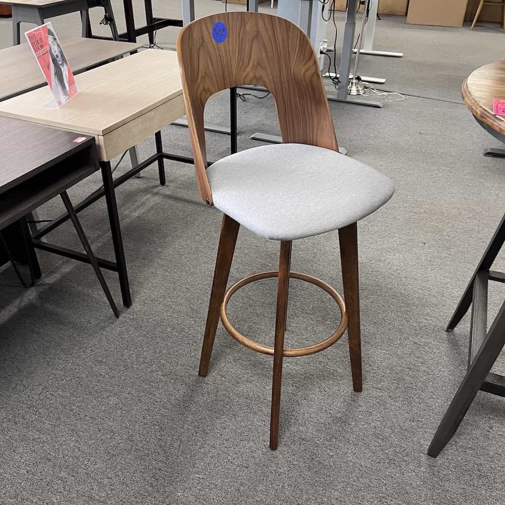 walnut and grey barstool, mid century modern