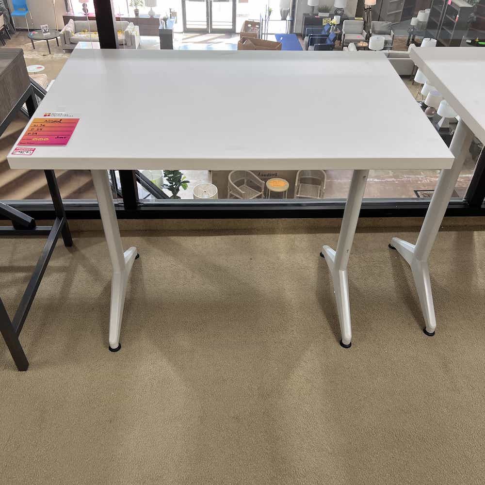 white 3 ft table desk with white feet, allsteel brand