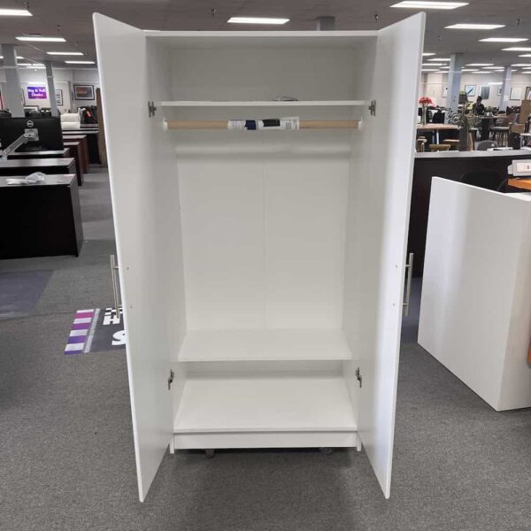 white wardrobe storage 2 door cabinet, tall, open