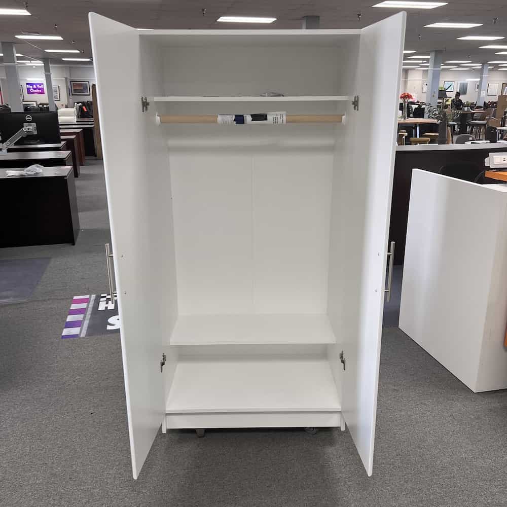 white wardrobe storage 2 door cabinet, tall, open