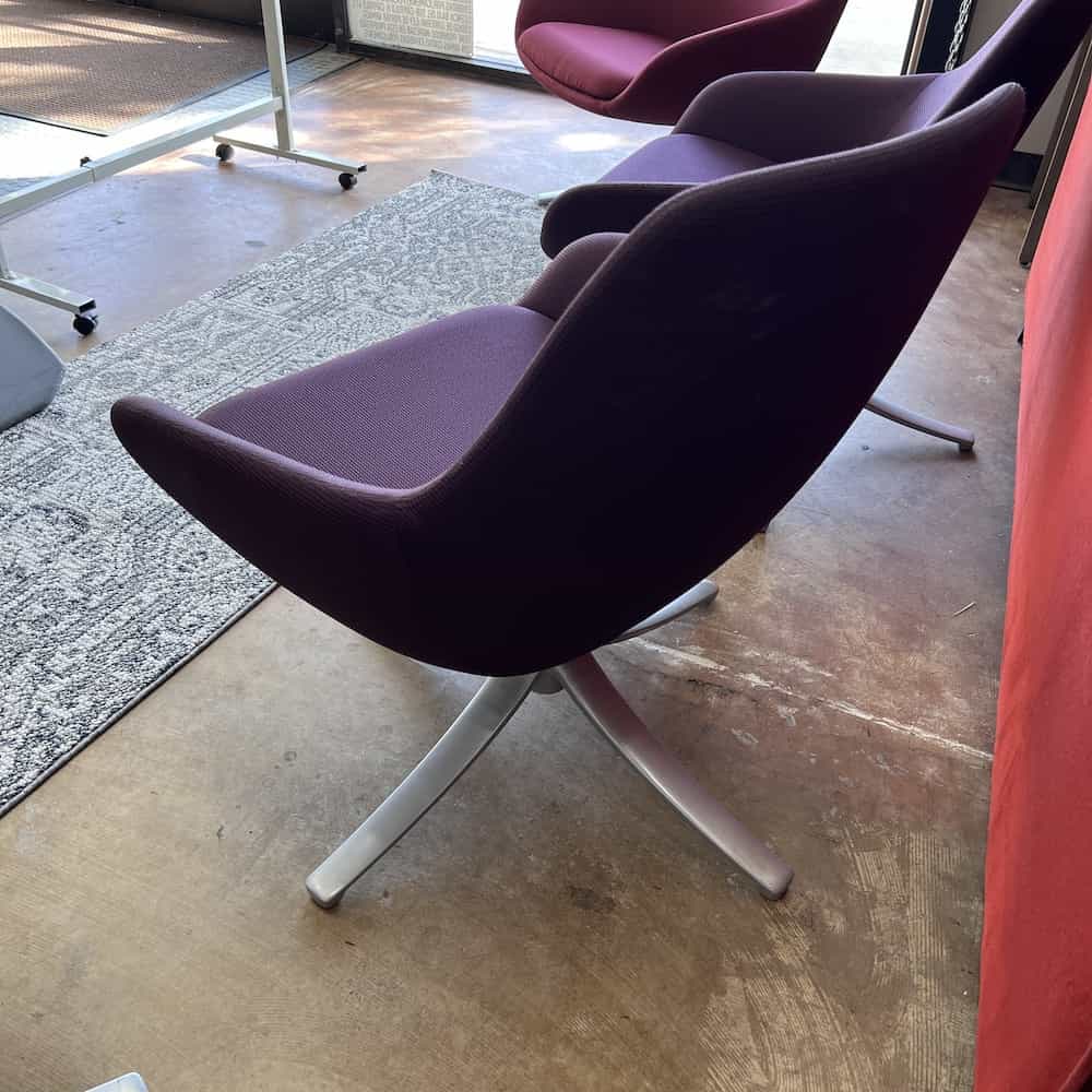 purple modern swivel chair with silver base, back