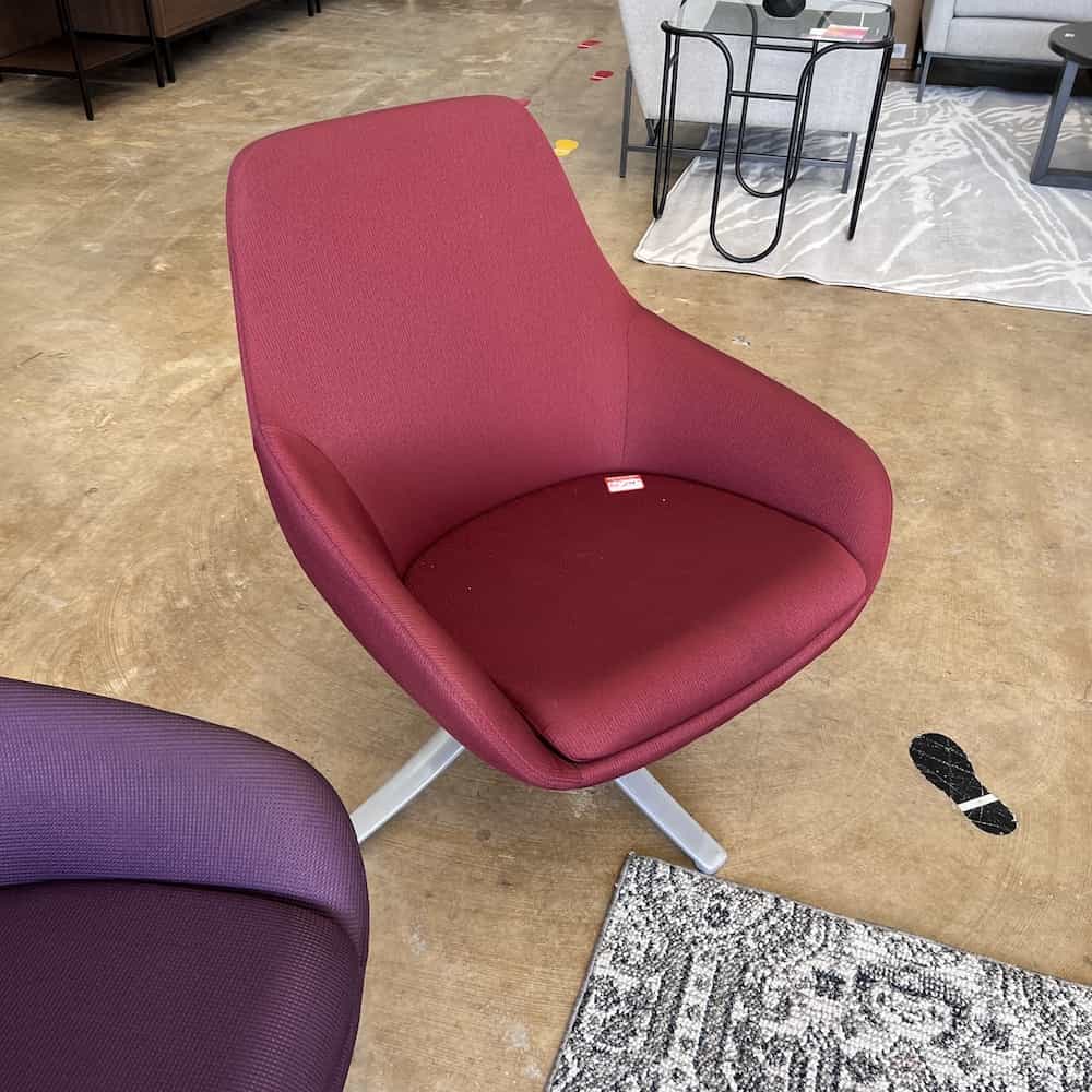 wine red modern swivel chair with silver base