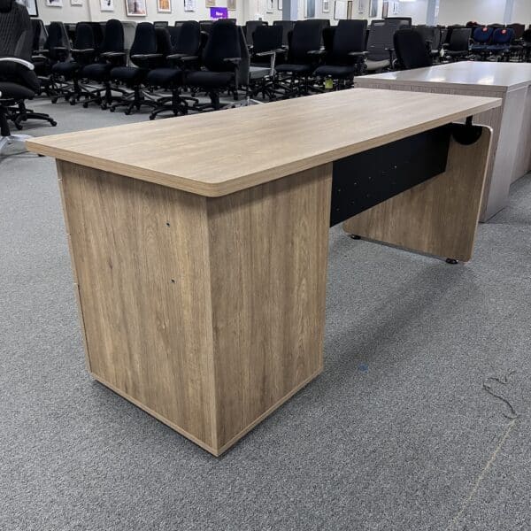 linea italia eucalyptus modern desk maple black, one pedestal, back side