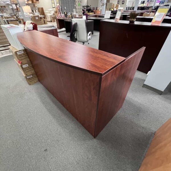 cherry laminate reception desk with file file pedestal, front view