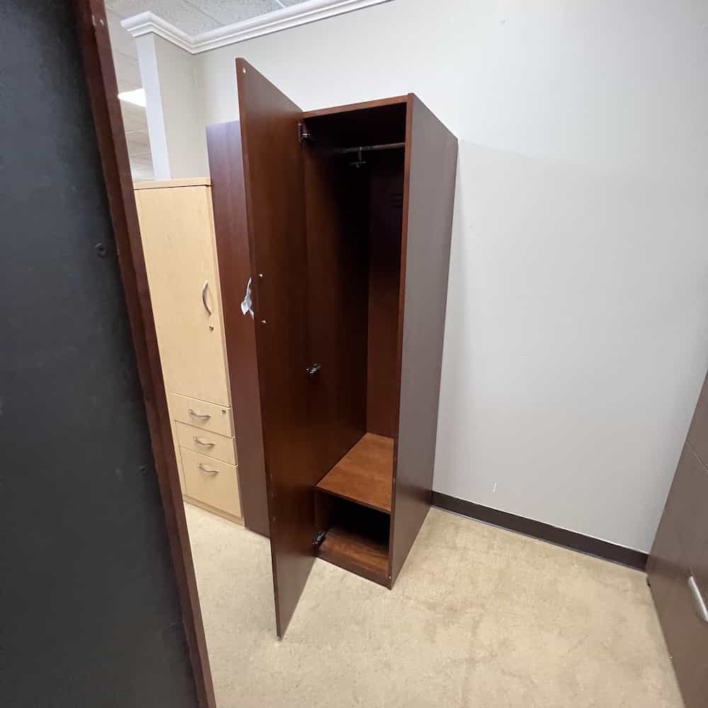 cherry veneer storage wardrobe cabinet, open