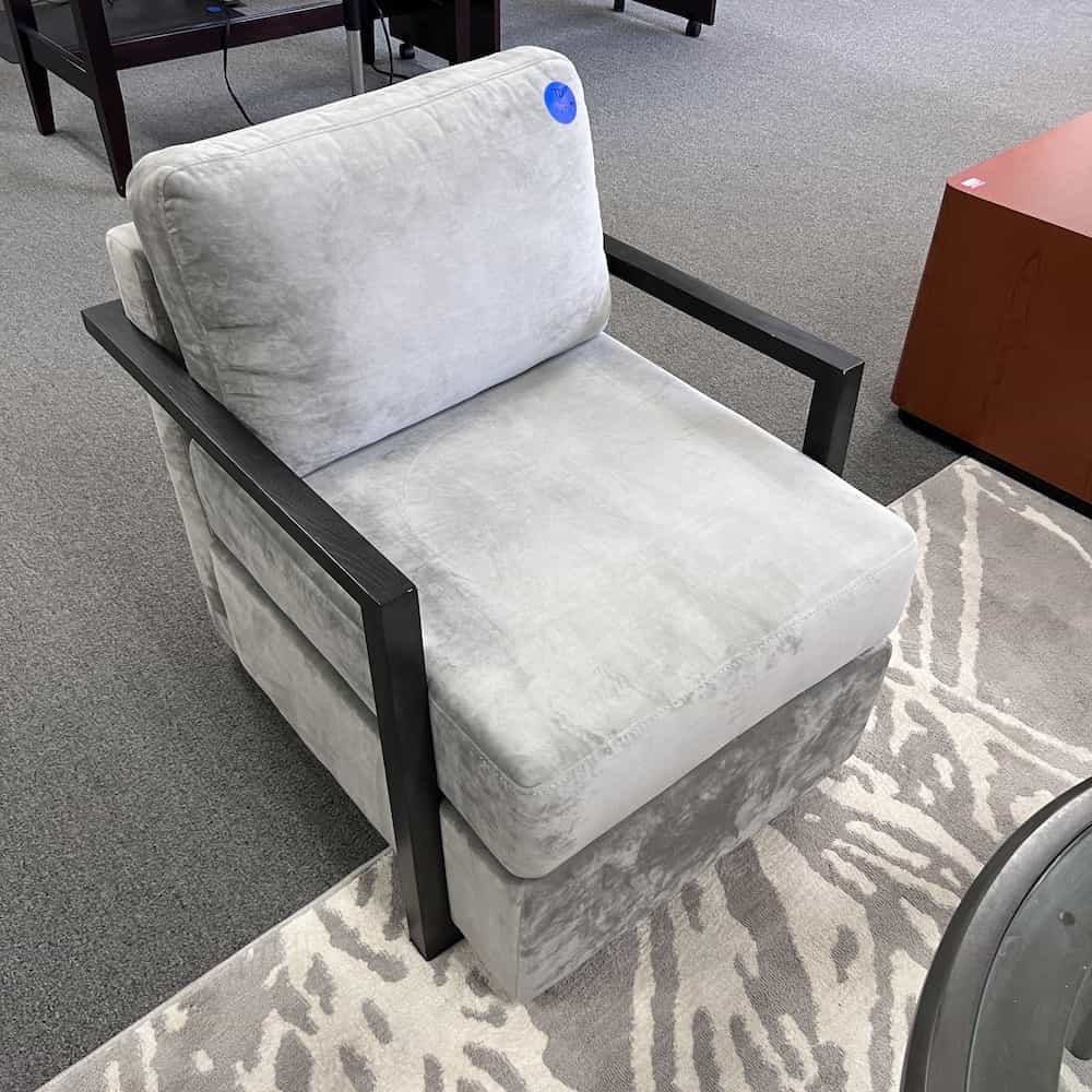grey velour lounge chair, front