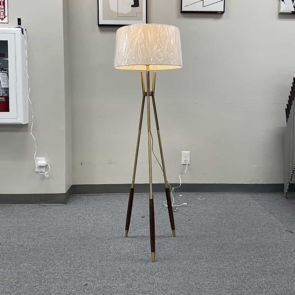 gold tri pod base cattail floor lamp