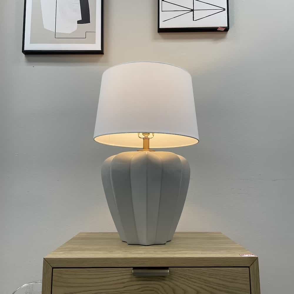 taupe "pumpkin" table top lamp with white shade