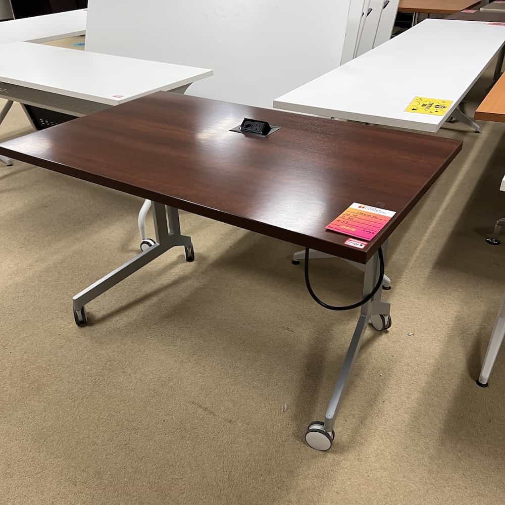 mahogany training table table with silver legs