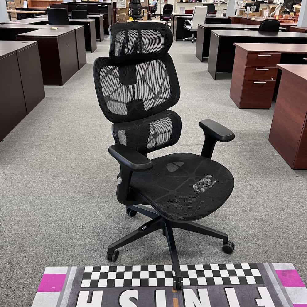 black all mesh office chair with headrest