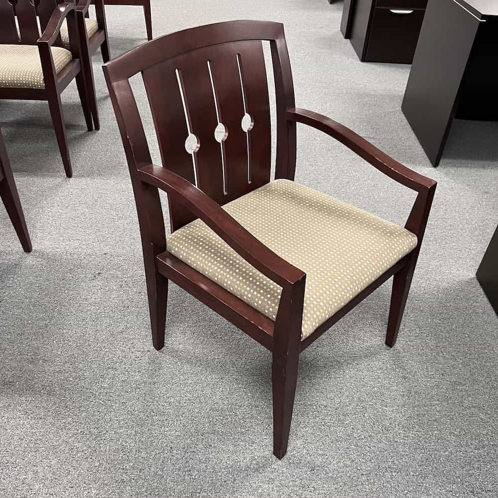 tan upholstery with mahogany arms and base guest chair paoli, veneer slat back