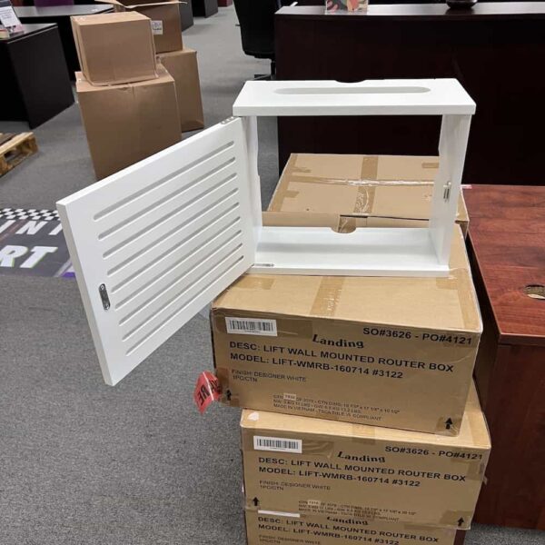 white router box with door, open