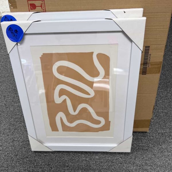 artwork, tan with white squiggle