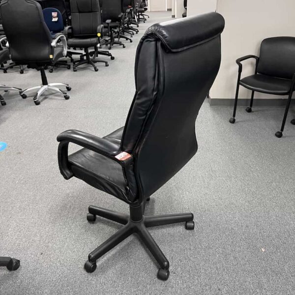 black leather high back conference chair fixed arms, back