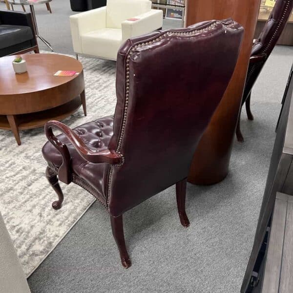 burgundy tufted chair queen anne, back view
