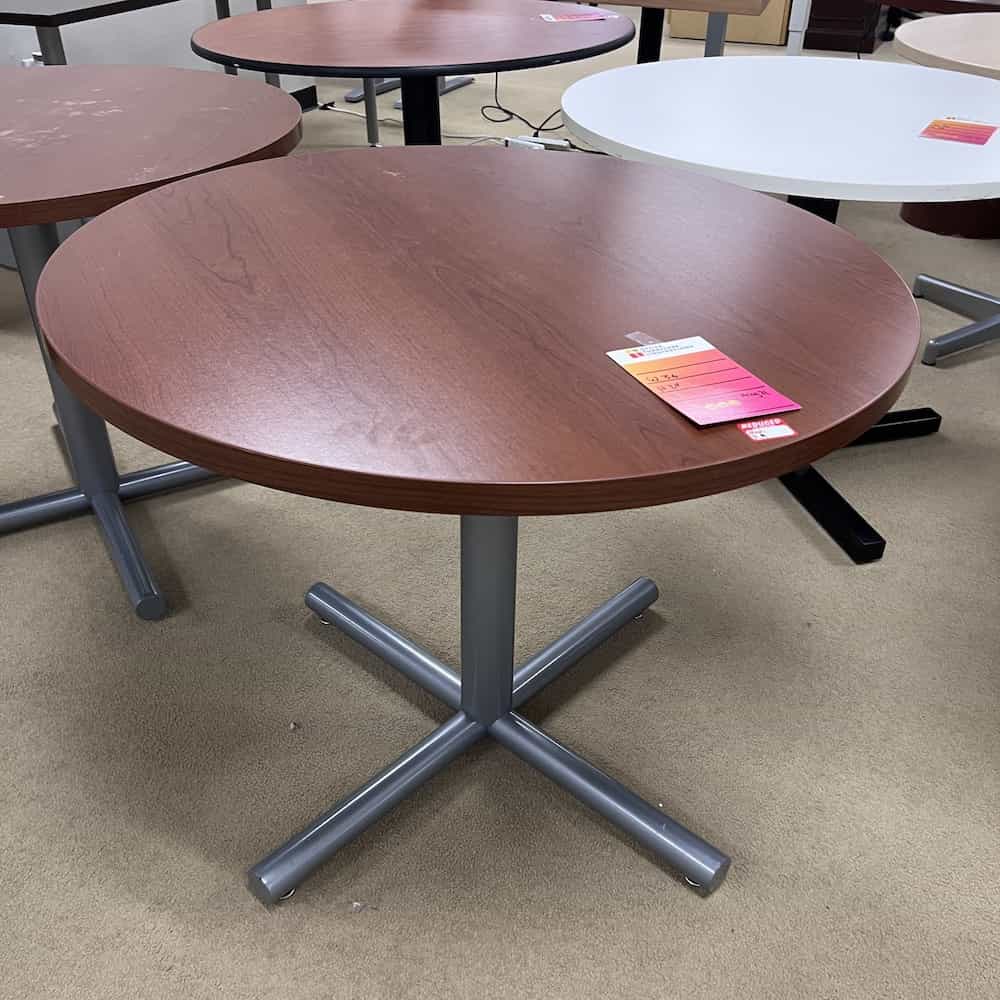 cherry and silver round break room table