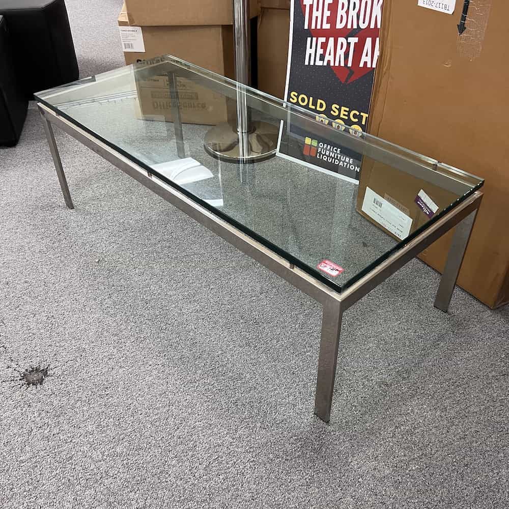glass rectangular coffee table, mid century modern style