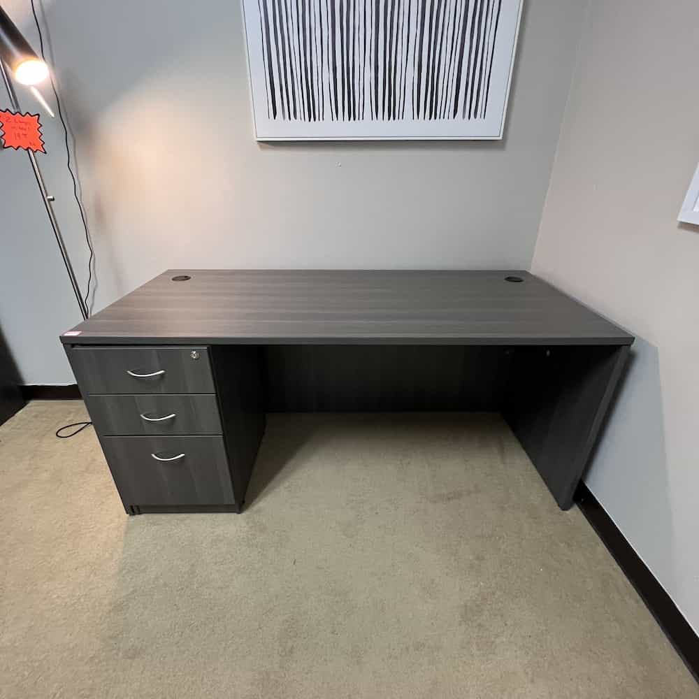 grey 66x30 desk with box box file on left side
