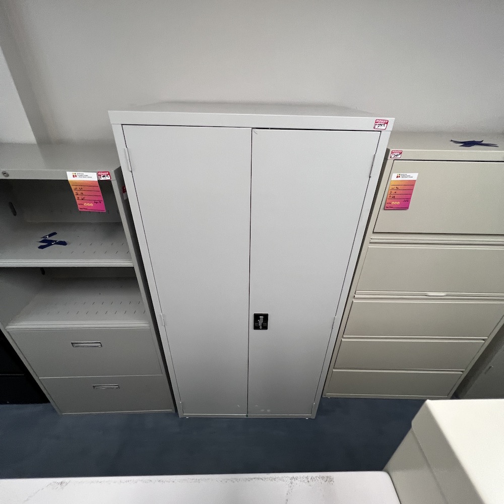 light grey 2 door storage cabinet