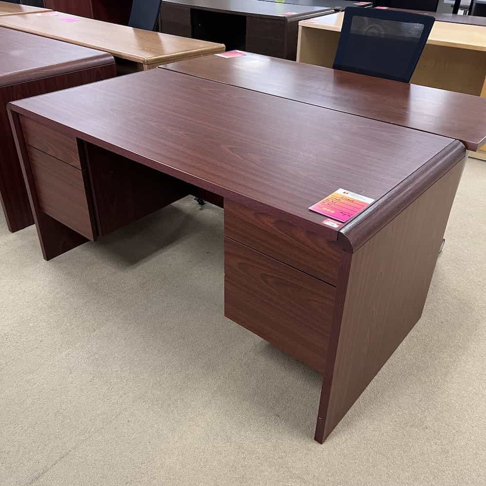 mahogany desk rounded edges, global brand, two hanging box files