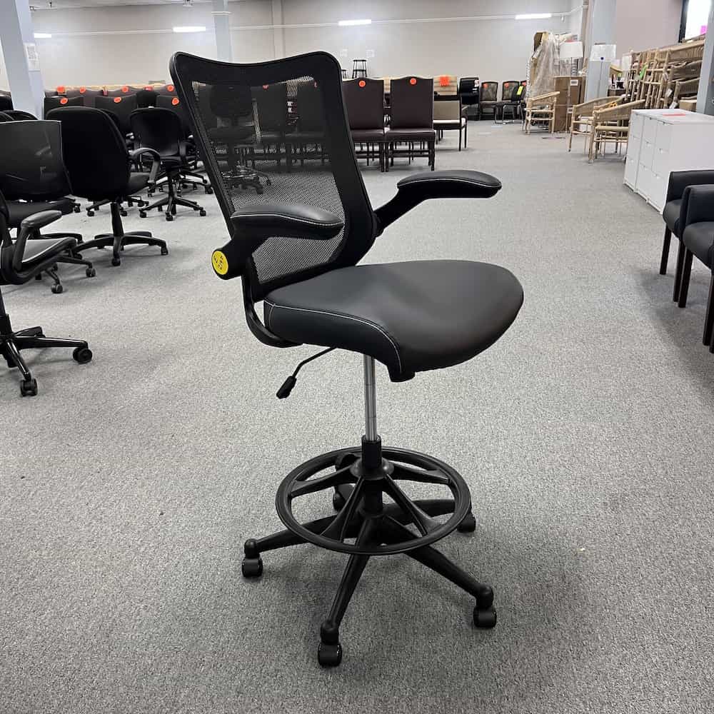 flip arm stool with vinyl seat and mesh back