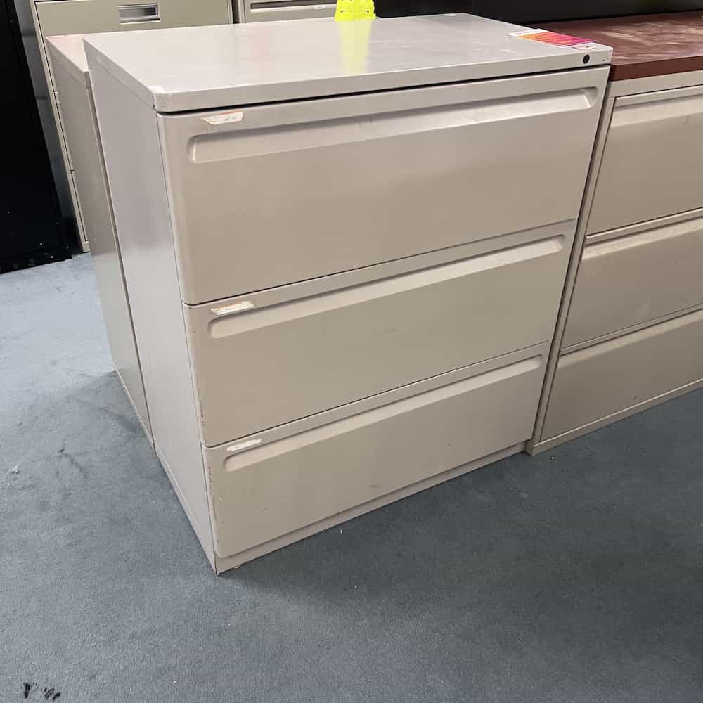 taupe tan grey 3 drawer metal lateral file cabinet