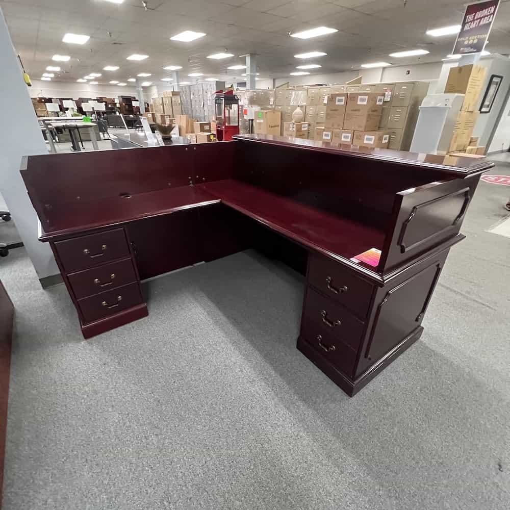 cherry veneer l-desk, left return, closed drawers, traditional style