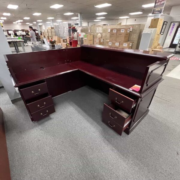 cherry veneer l-desk, left return, open drawers