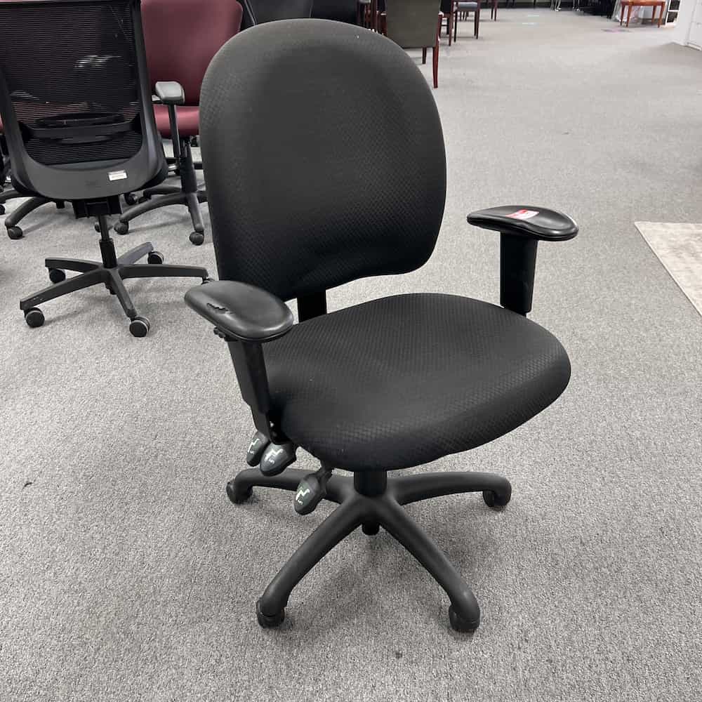 black task chair, rolling with adjustable arms