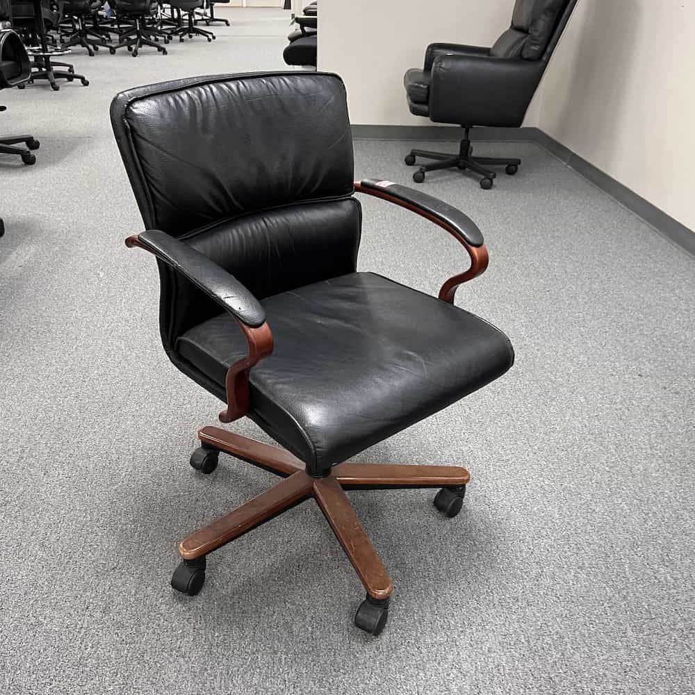 brayton executive locosta open arm couture conference chair with black leather seat and mahogany base