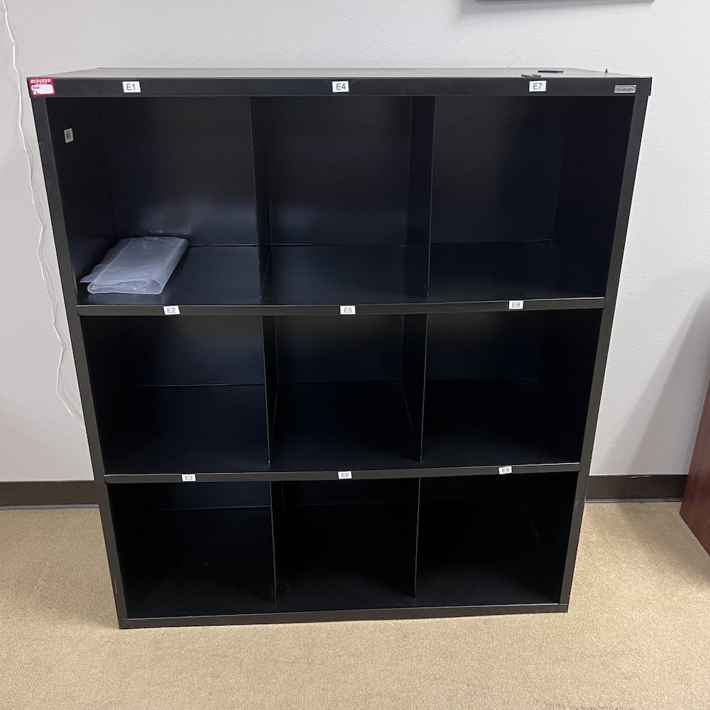 black metal 3x3 cubby locker Sandusky storage cabinet shelf