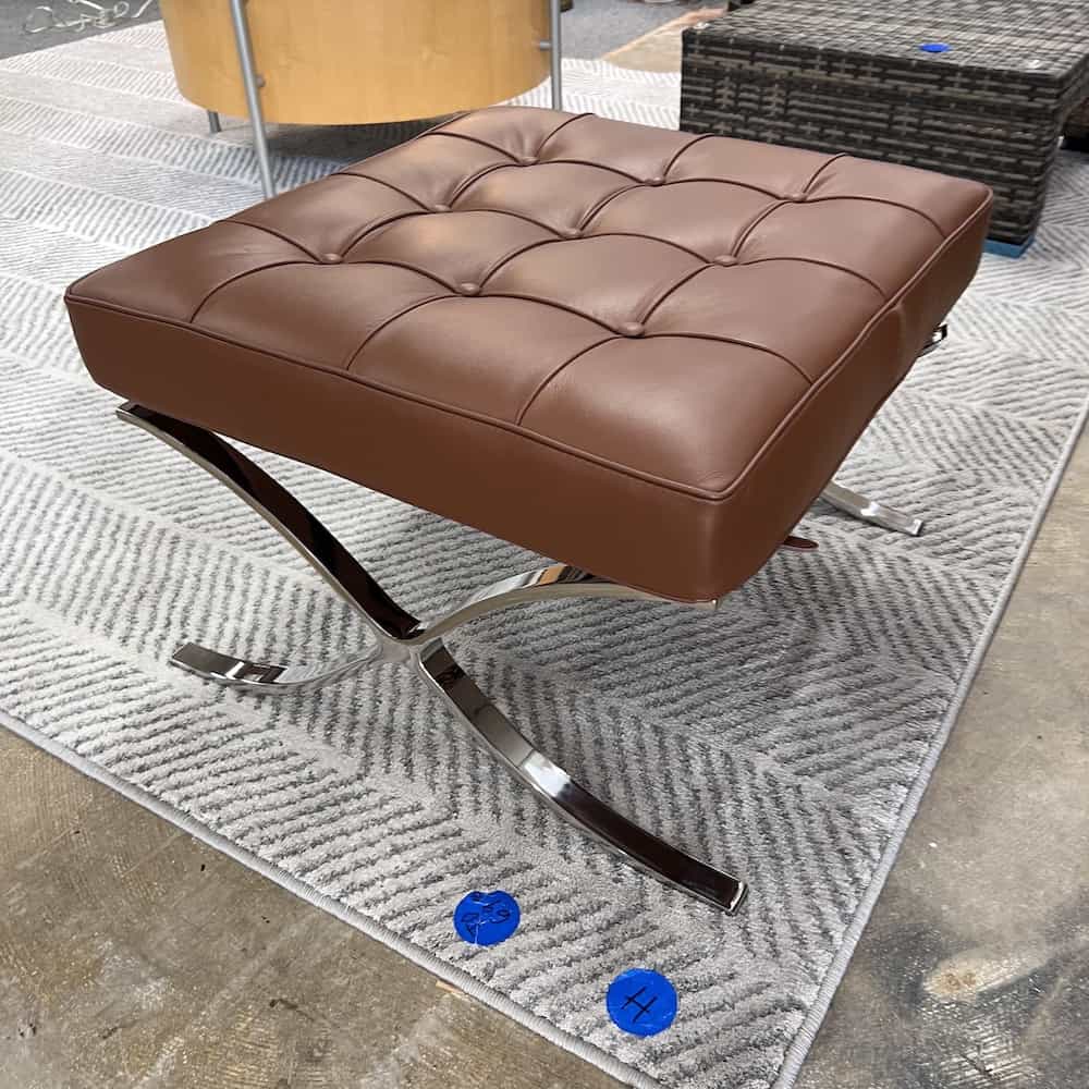 caramel brown leather tufted square ottoman with chrome legs