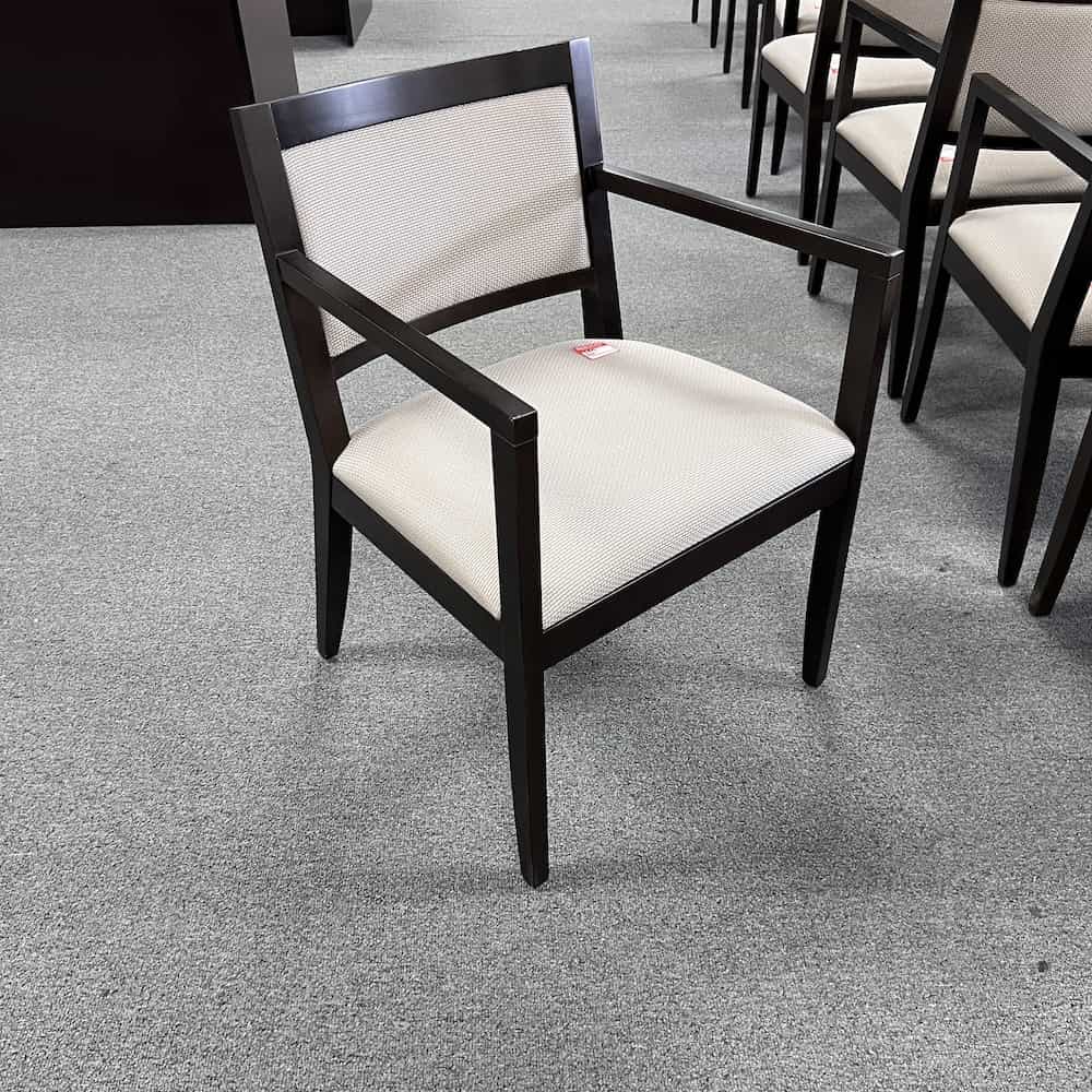 espresso OFS guest chair with beige white upholstery