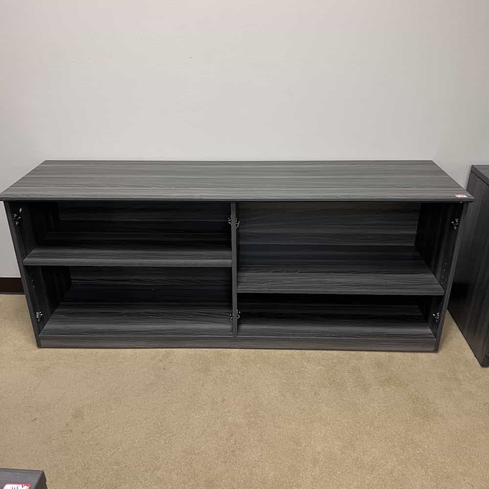 grey credenza low storage bookcase with missing doors