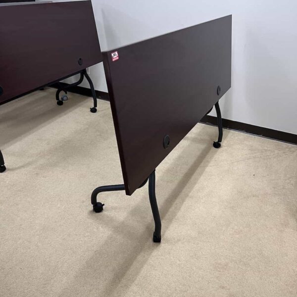 mahogany laminate with black legs, training table, flipped
