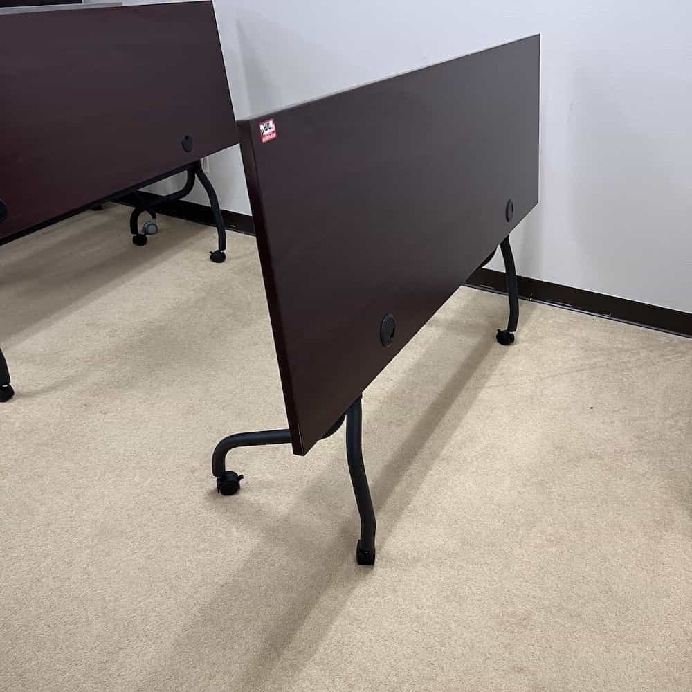 mahogany laminate with black legs, training table, flipped