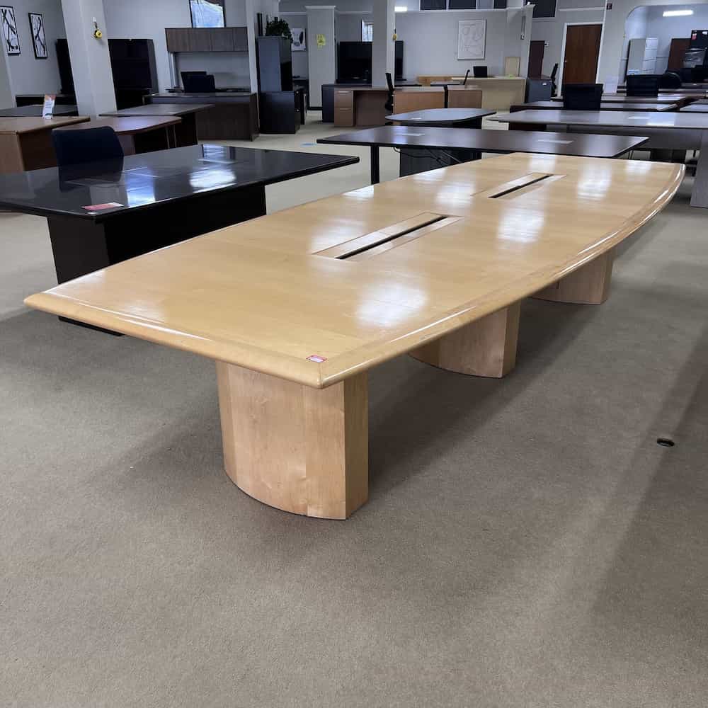 maple veneer wood boat shaped conference table 12 ft