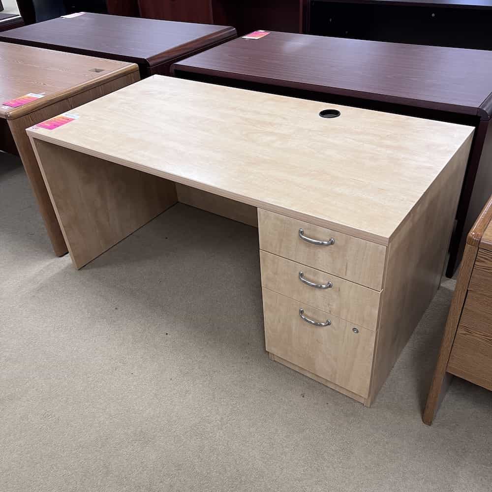 maple laminate with silver pulls desk with box box file on the right side