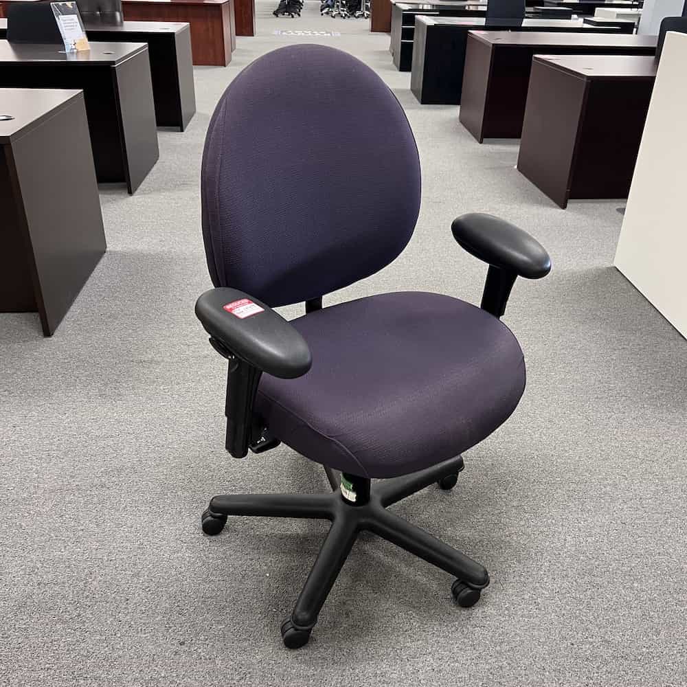 purple upholstered steelcase criterion plus office chair, rounded egg-like back