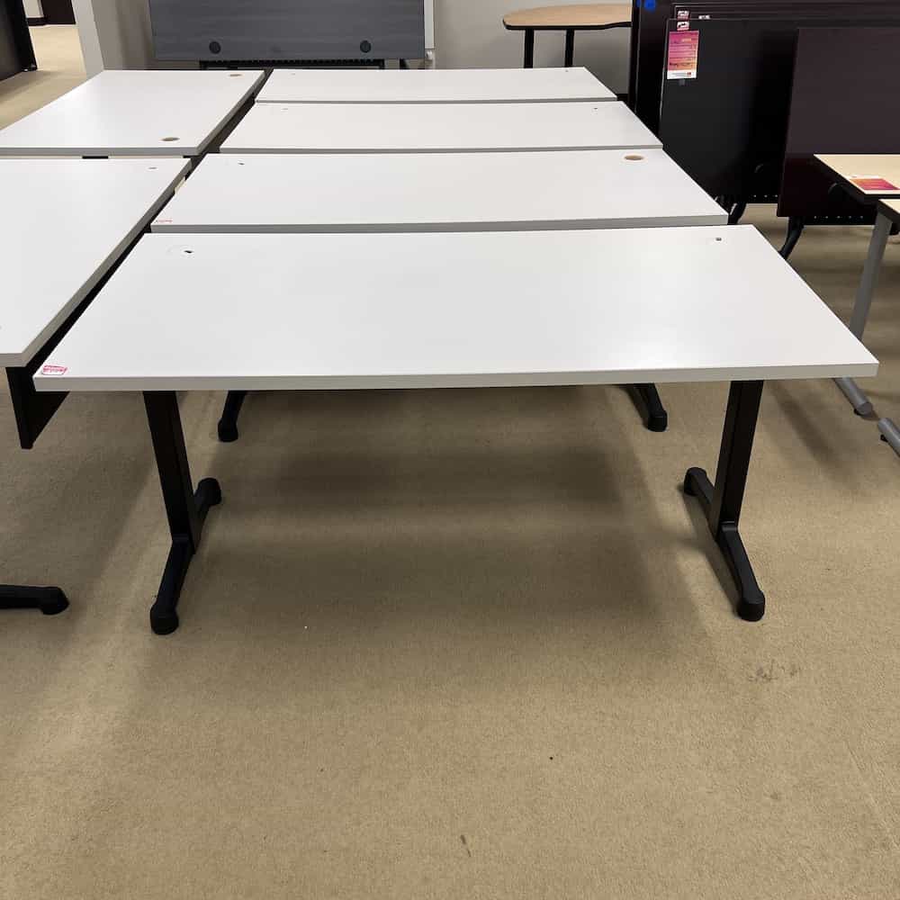 white laminate top training table with black metal legs, herman miller brand, used