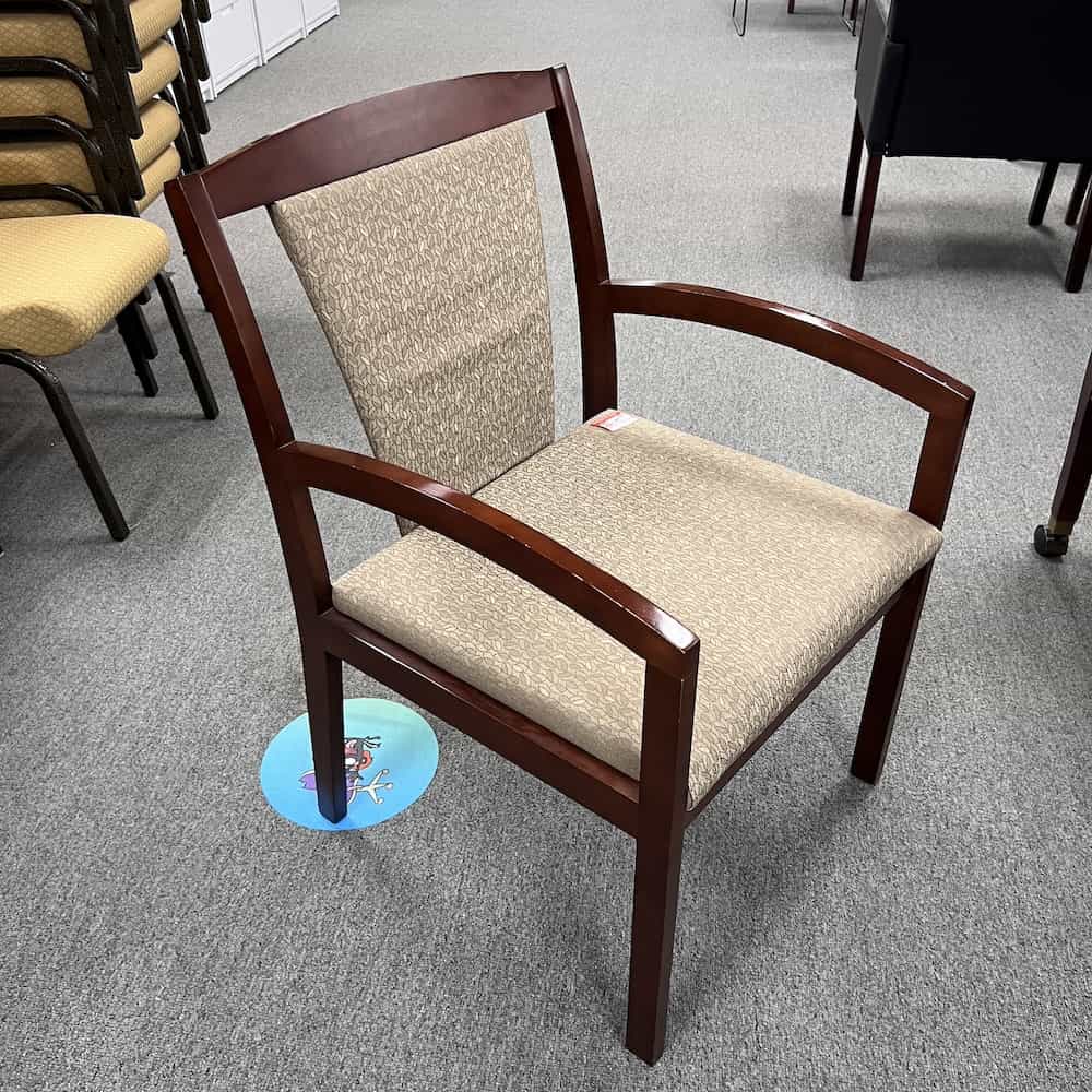 national tan and mahogoany guest chair with v back portion