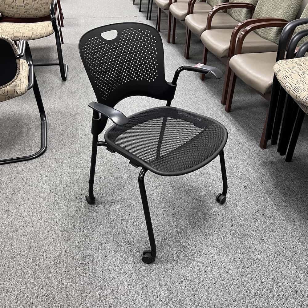 black mesh seat caper rolling chair with arms